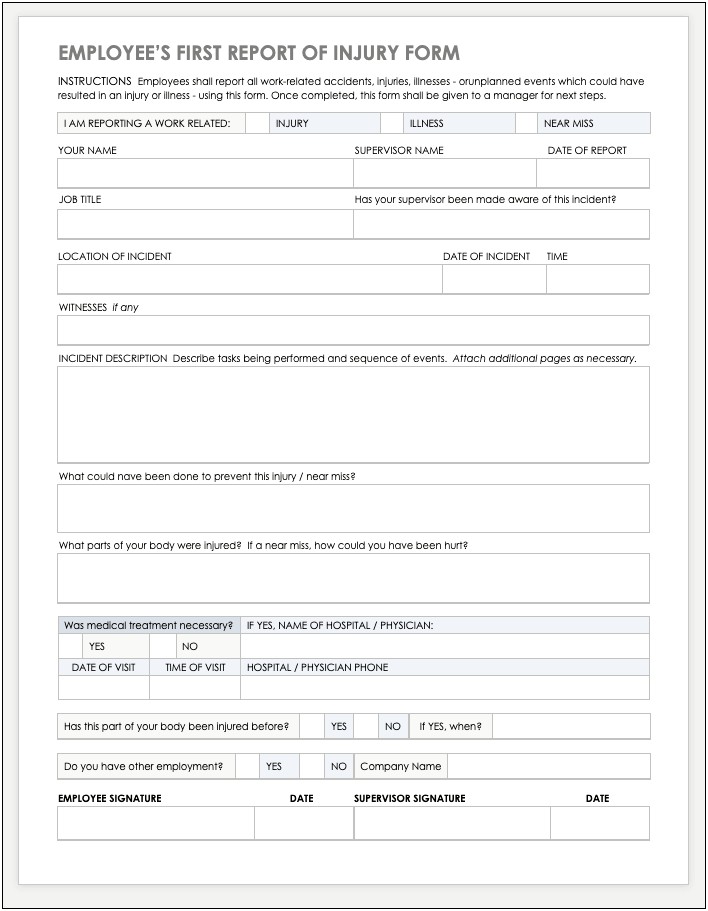 Return To Work Form Template Free