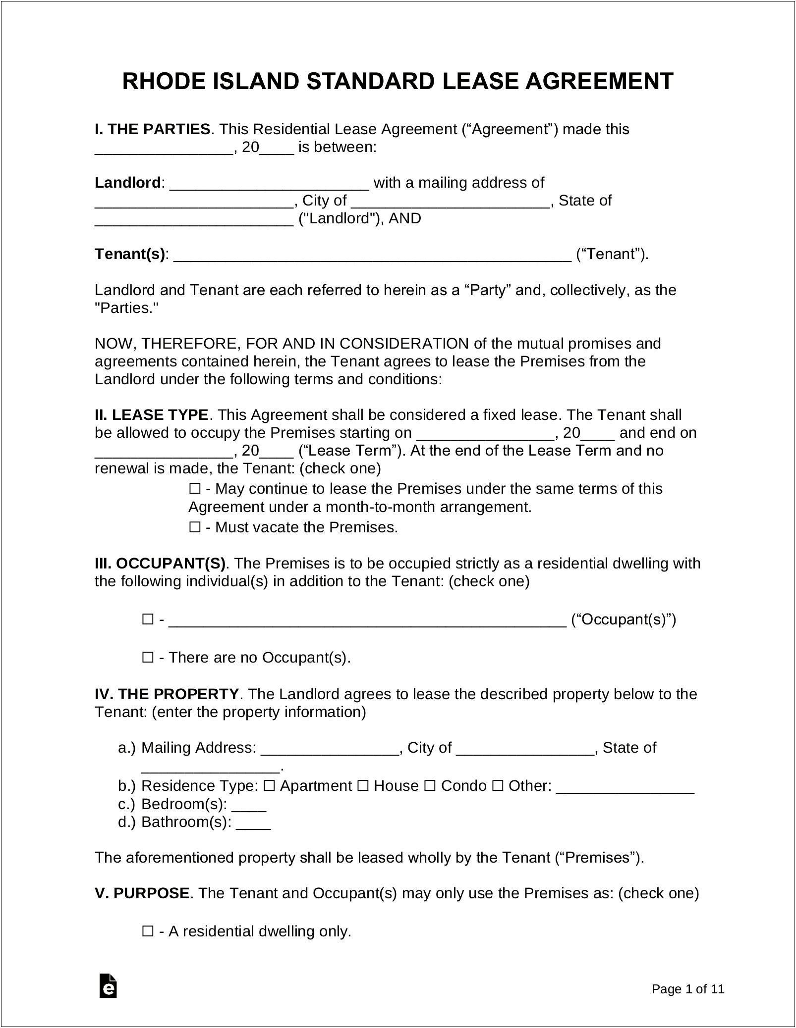 Ri Residential Lease Agreement Template Pdf Free Download