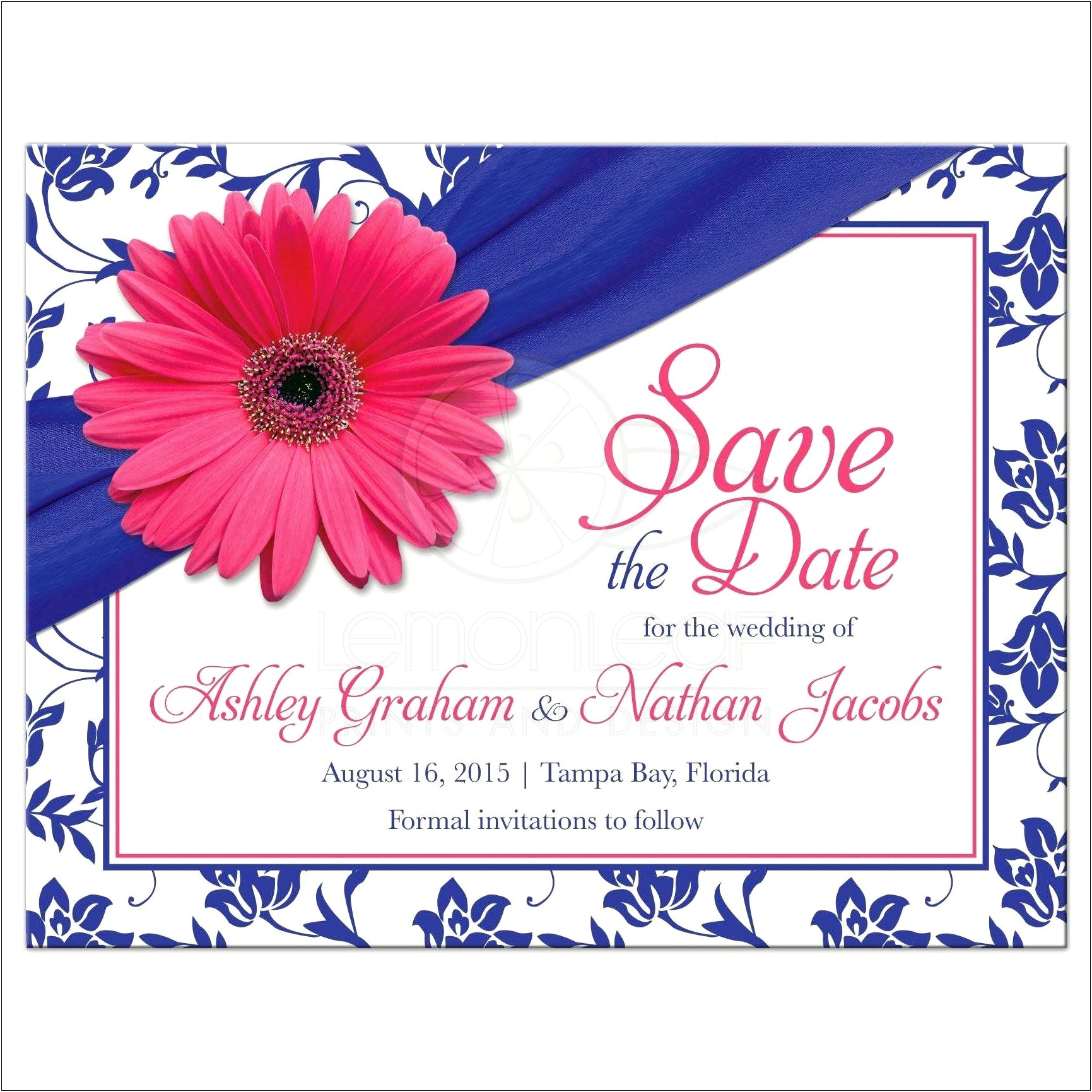 Royal Blue And Hot Pink Wedding Invitations