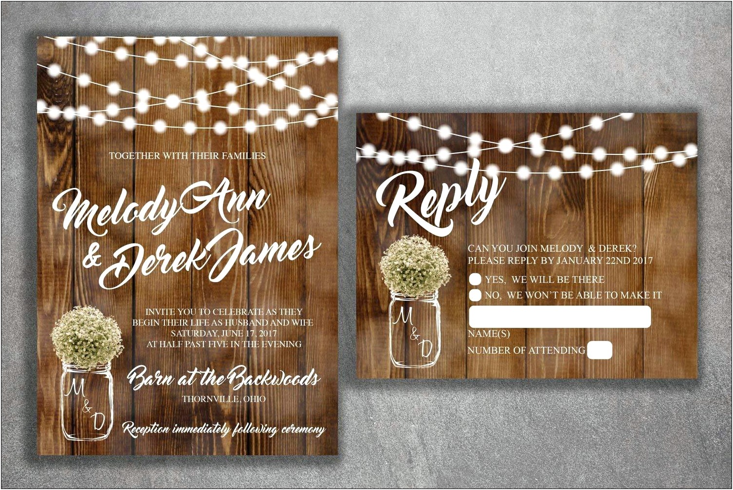 Rustic Mason Jar Wedding Invitations With Lights