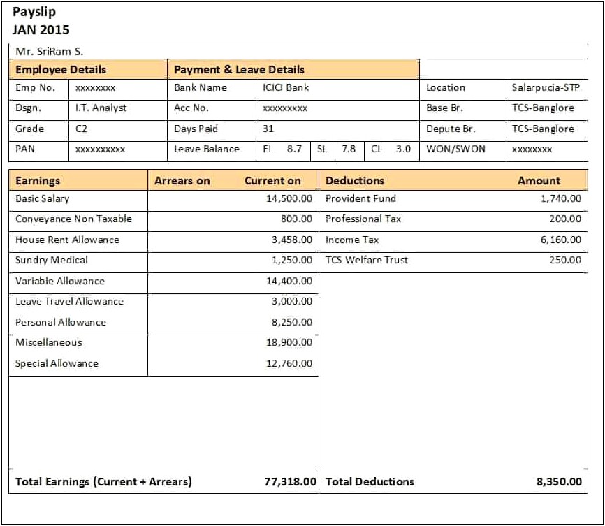 Salary Slip Template Excel Free Download