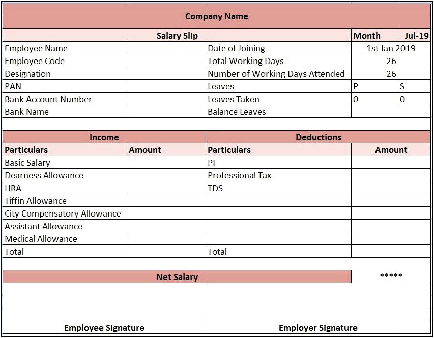 Salary Slip Template In Excel Free Download