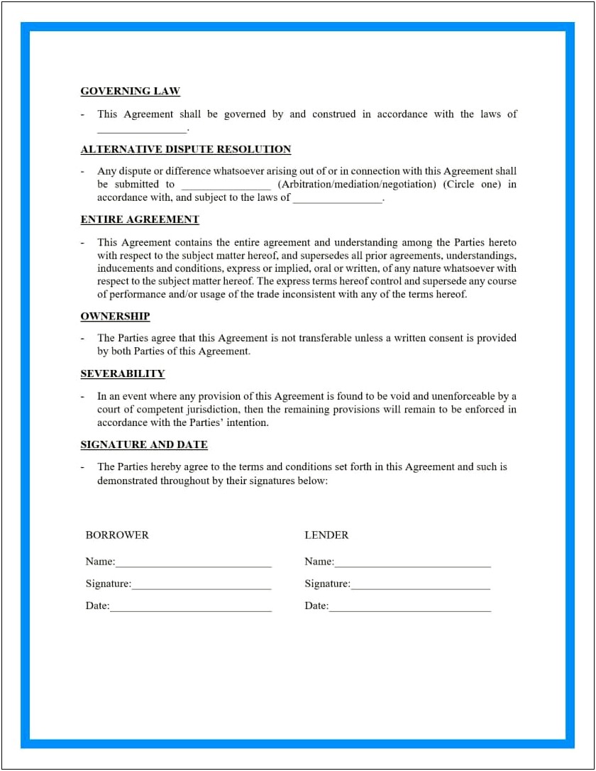 Sample Contract Agreement For Lending Money Template Free