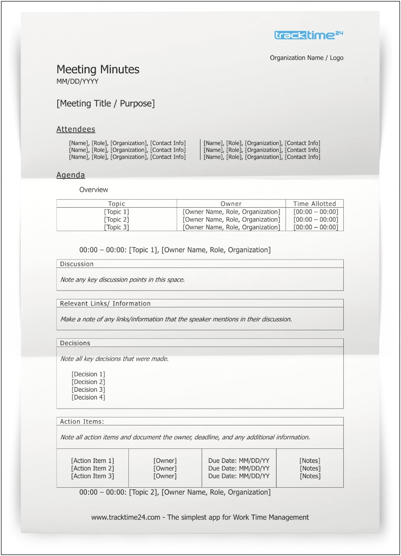Sample Corporate Minutes Template Free Download