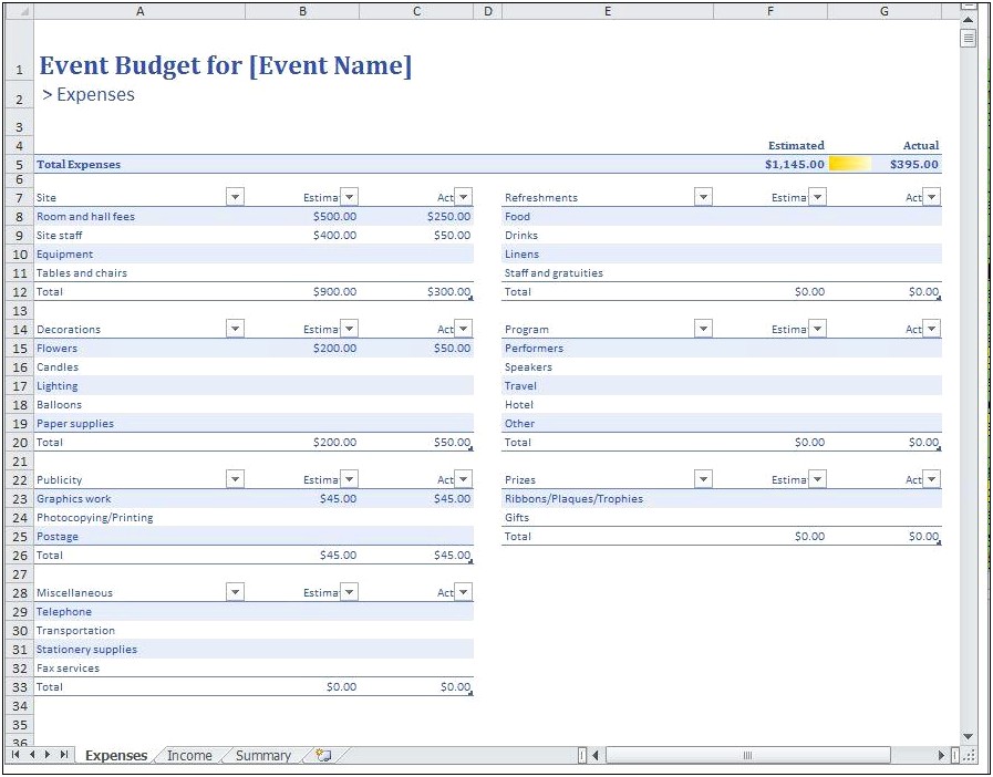Sample Of Free Event Planner Template For Business