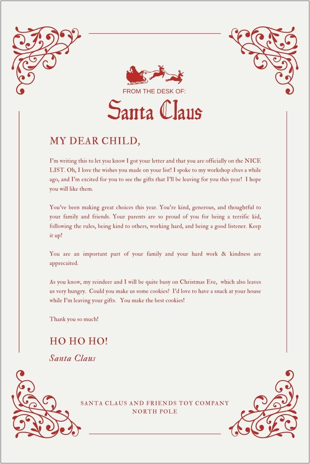 Santa Claus Letter Template Printable Free