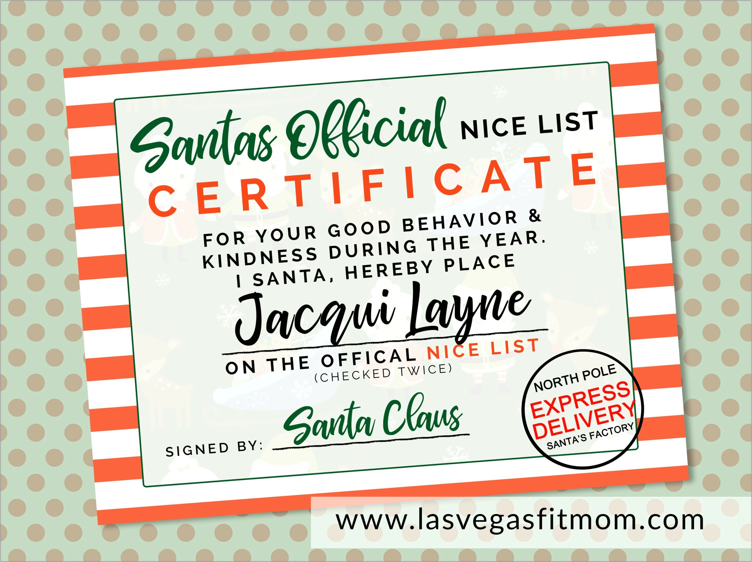 Santa Good List Certificate Template Free