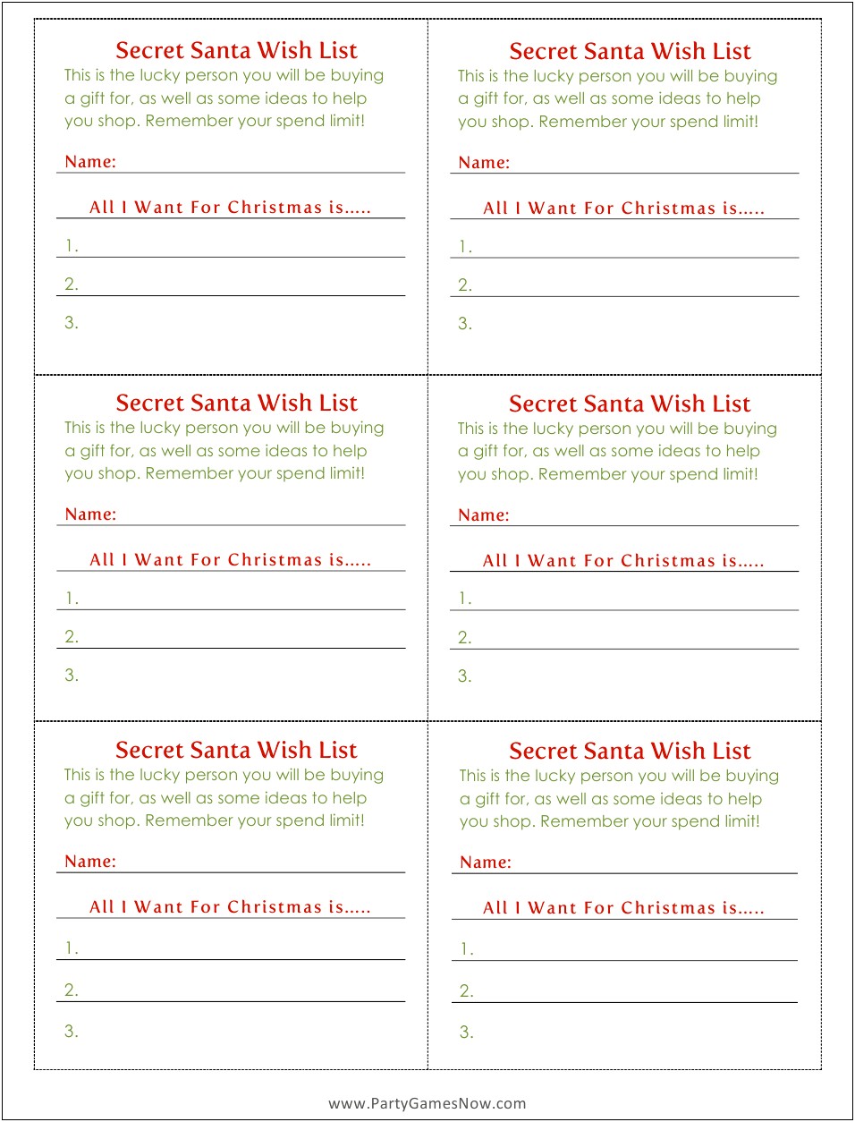 Santa Wish List Template Free Printable