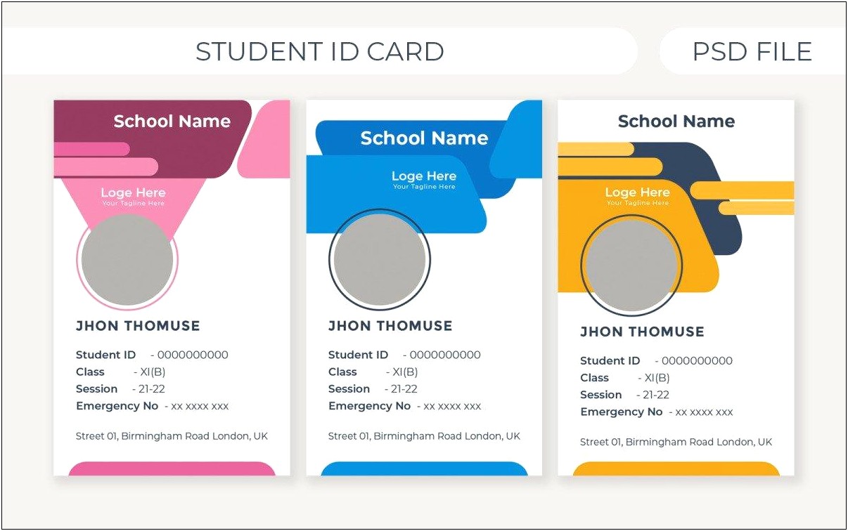 School Student Id Card Template Free Download