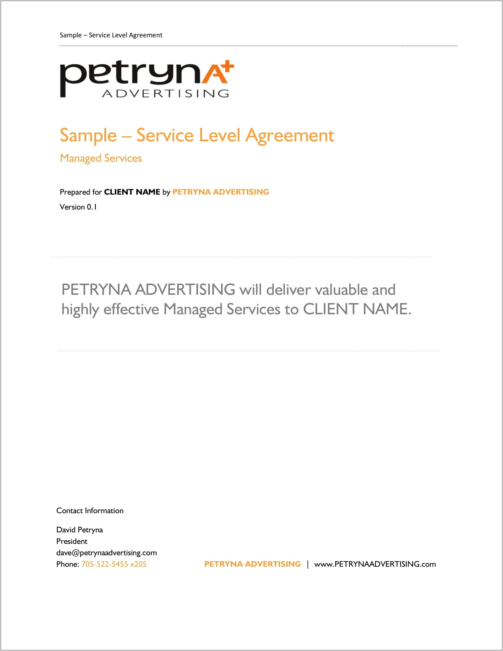 Service Level Agreement Template Free Download