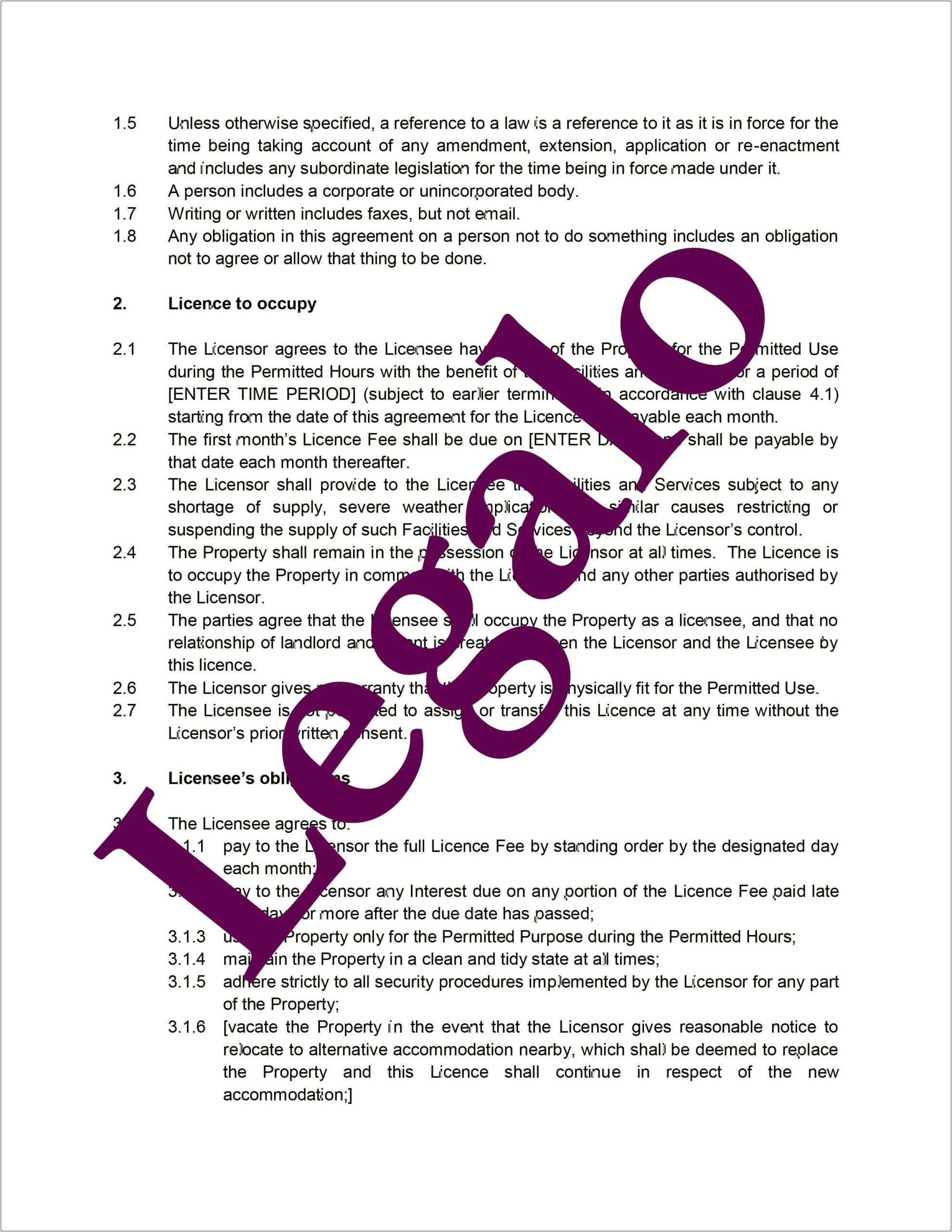 Service Occupancy Agreement Template Uk Free