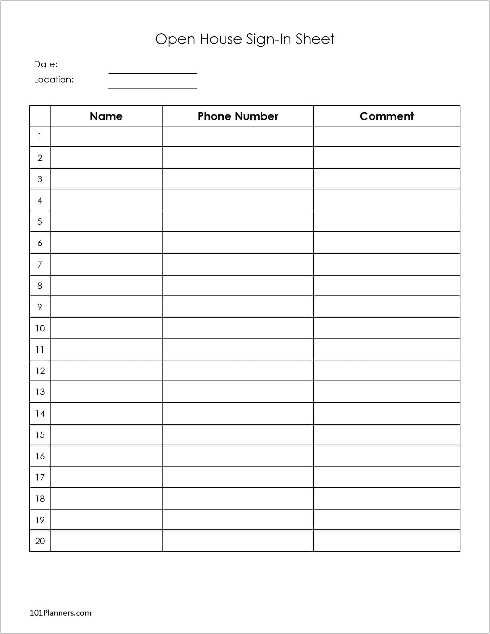 Sign In Sheet Template Free Printable Word