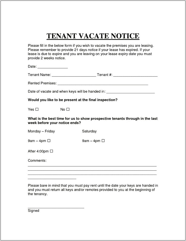 Simple 30 Day Notice To Landlord Free Template