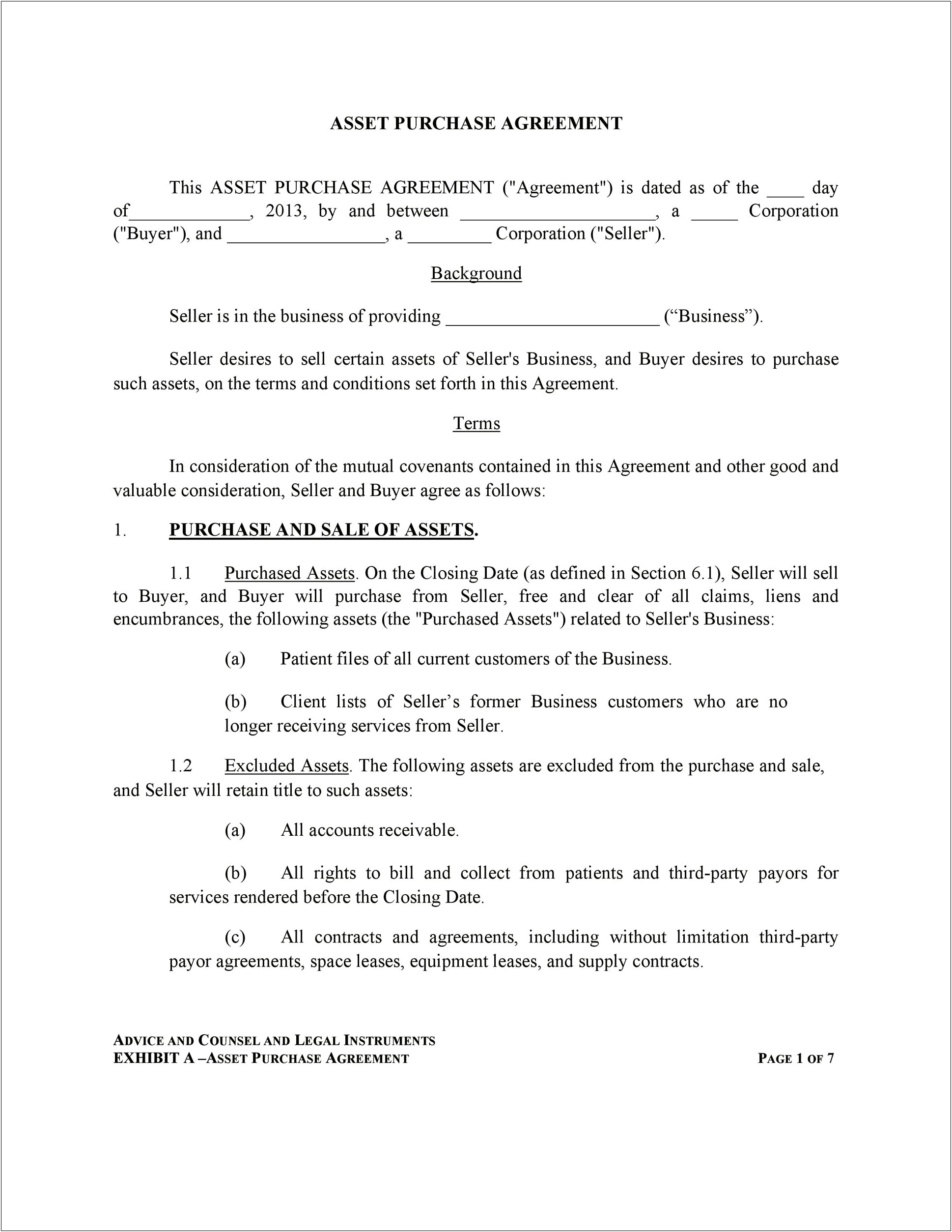 Simple Business Sale Agreement Template Free Download