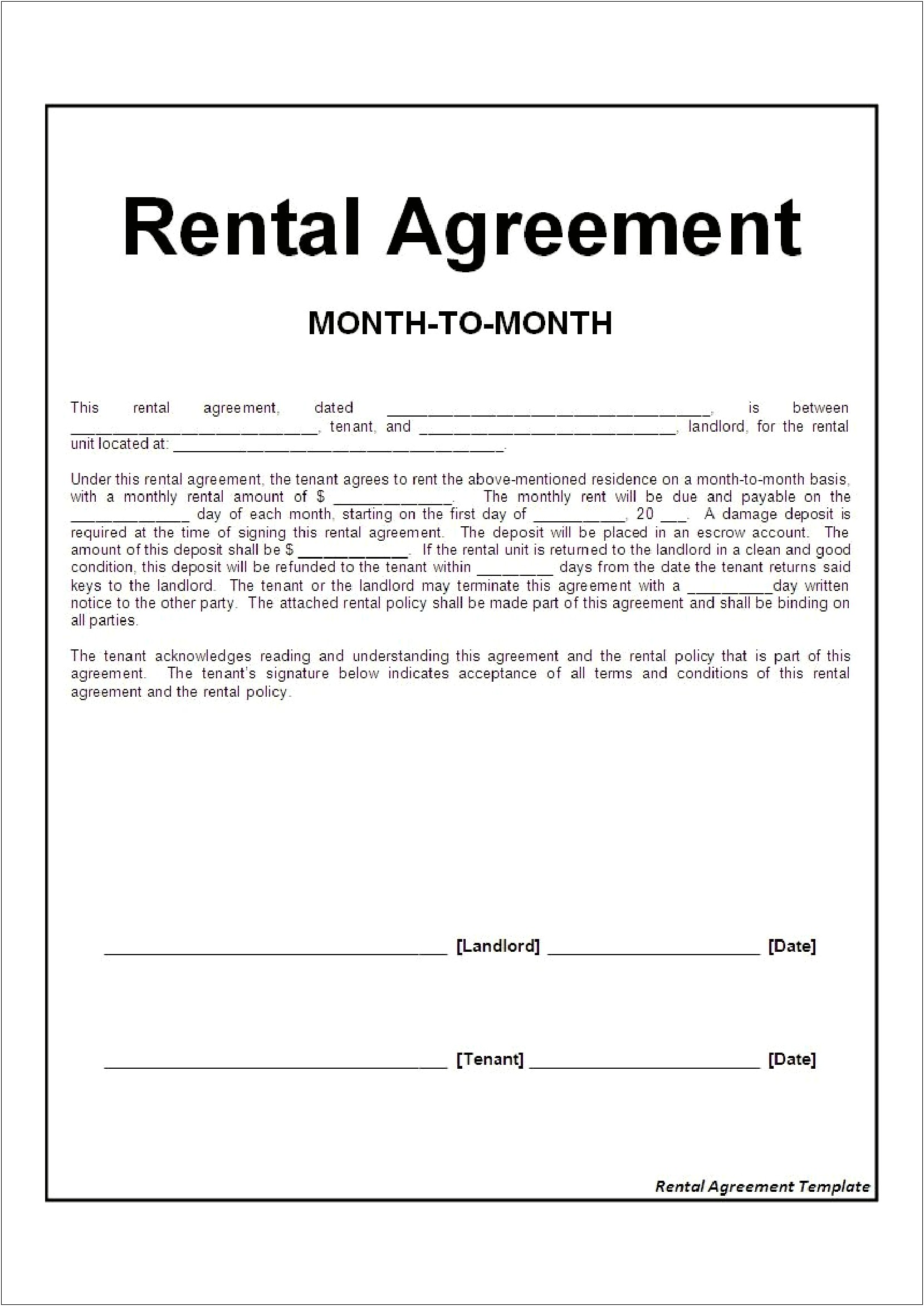 Simple Month To Month Lease Agreement Template Free