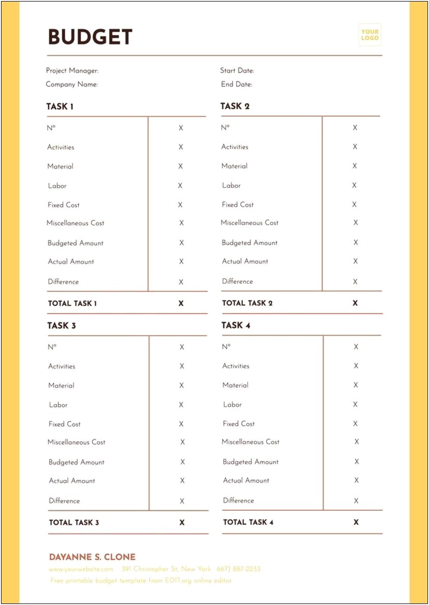 Simple Monthly Budget Template Free Printable