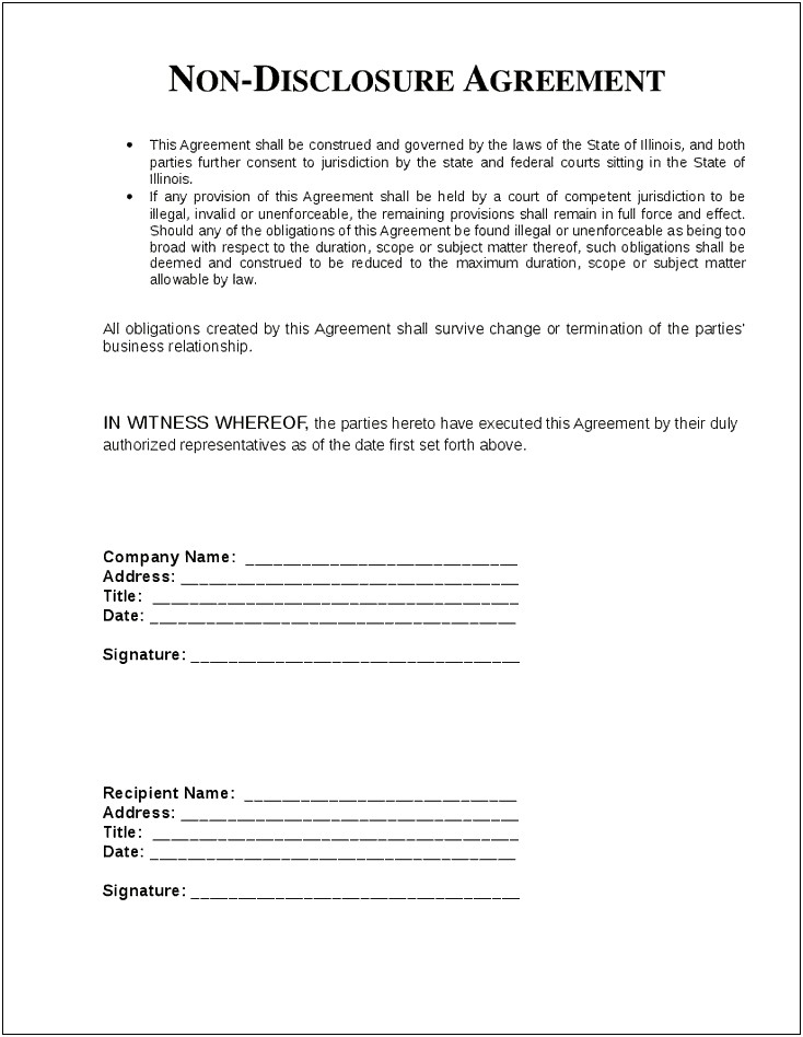 Simple Non Disclosure Agreement Template Canada Free