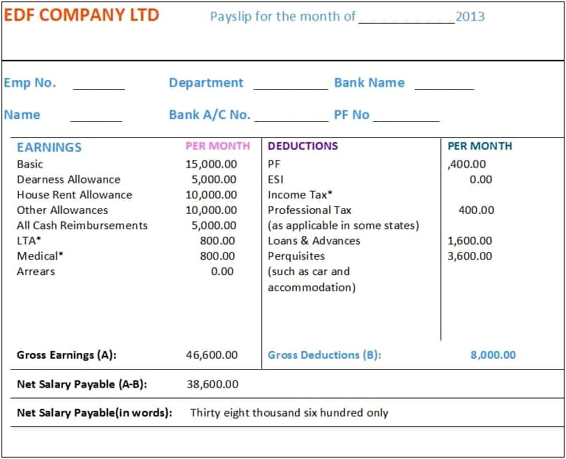 Simple Payslip Template Excel Free Download