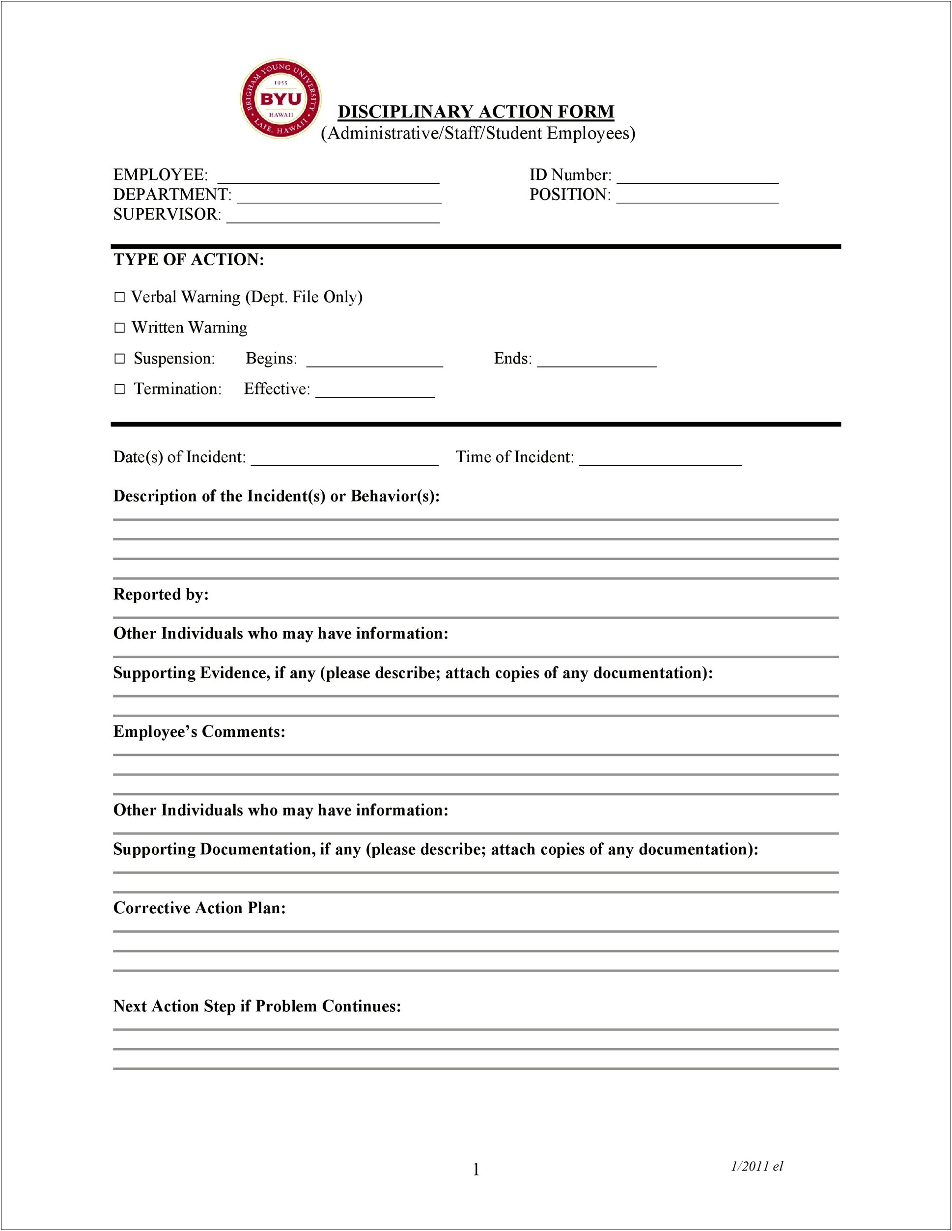 Simple Personnel Action Form Template Free Word