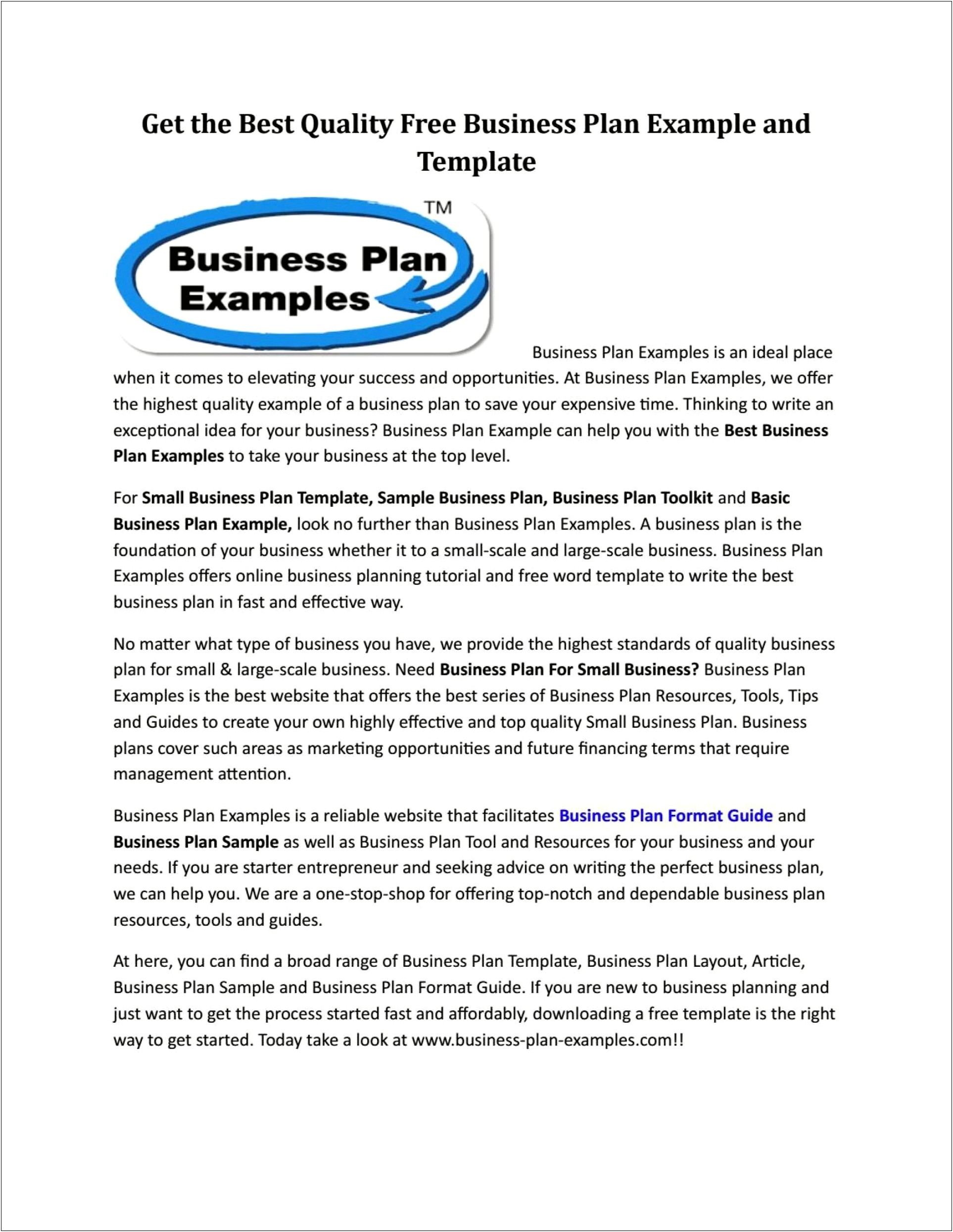 Simple Small Business Plan Template Free