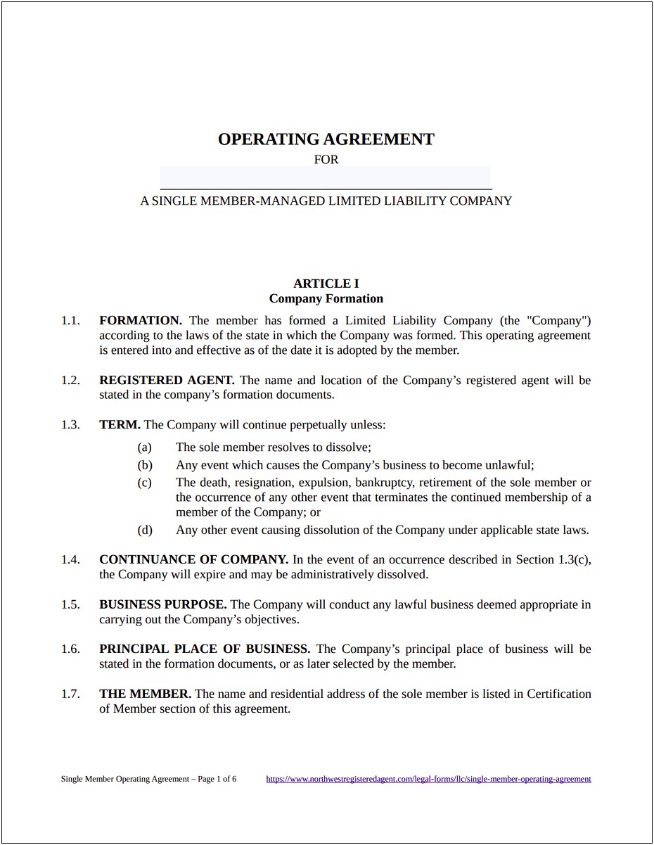 Single Member Llc Operating Agreement Missouri Template Free