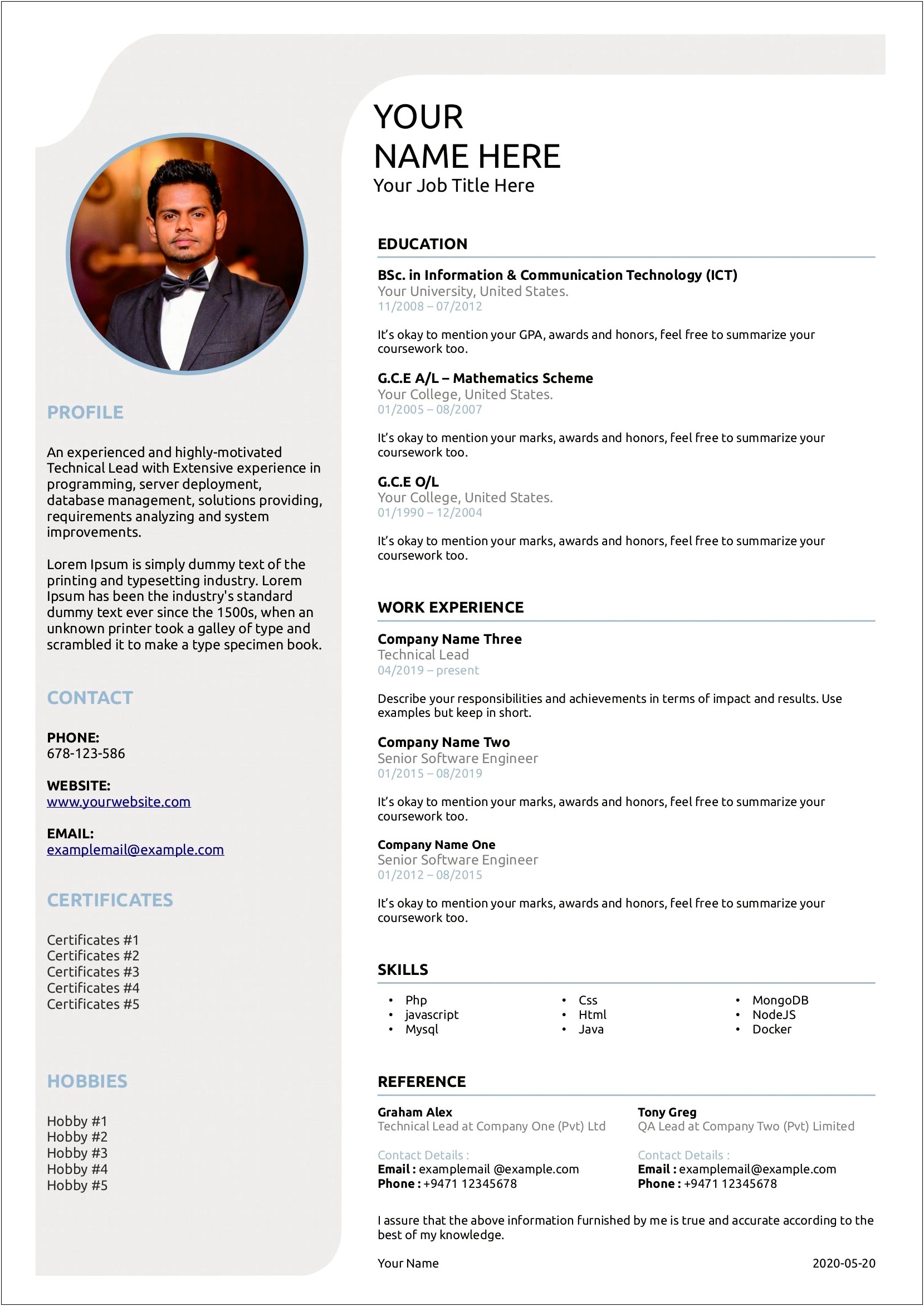 Single Page Cv Template Free Download