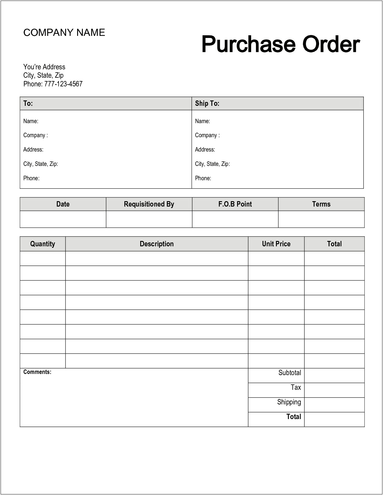 Small Business Printable Order Form Template Free