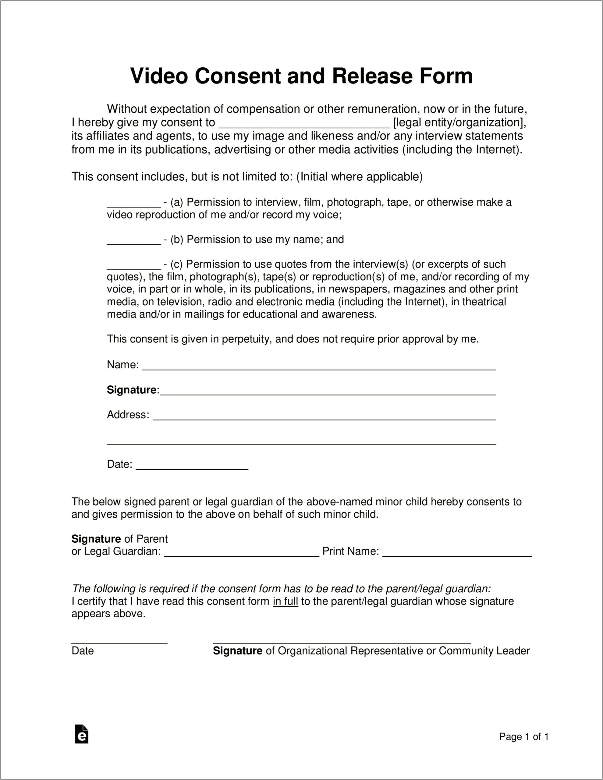 Social Media Consent Release Form Free Template Google