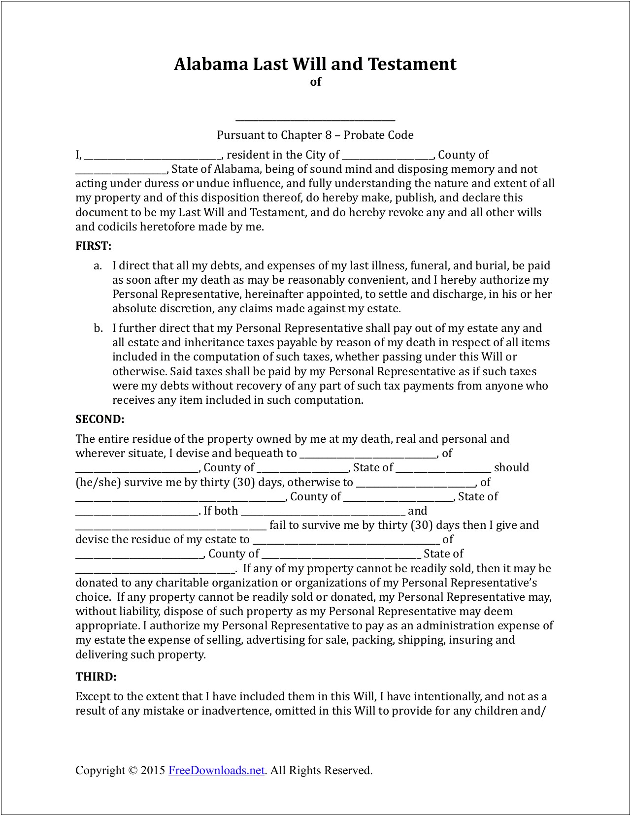 South Carolina Last Will And Testament Free Template