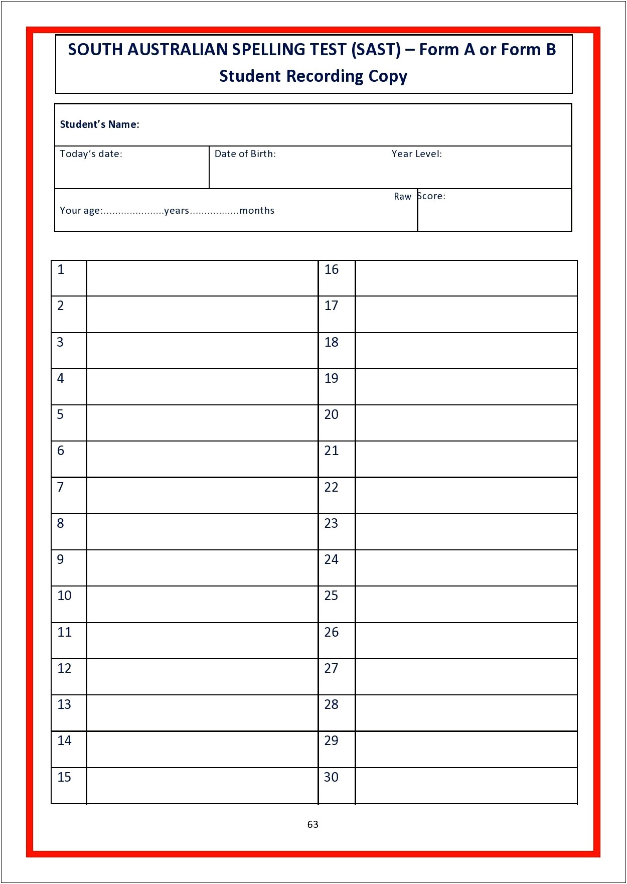 Spelling Test Template 20 Words Pdf Free