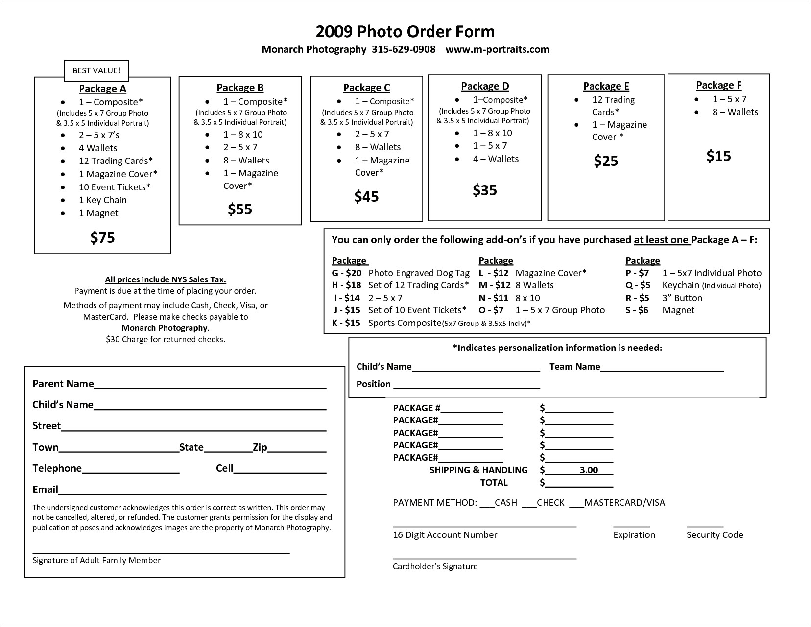 Sports Photography Order Form Template Free