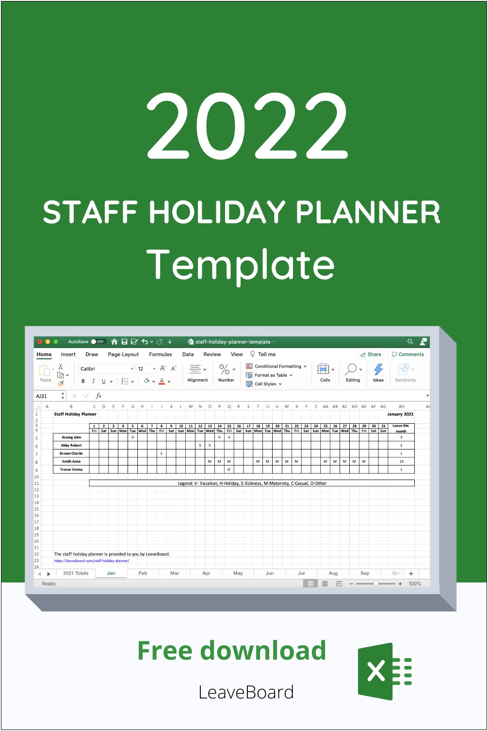 Staff Holiday Planner Template Free Excel 2017