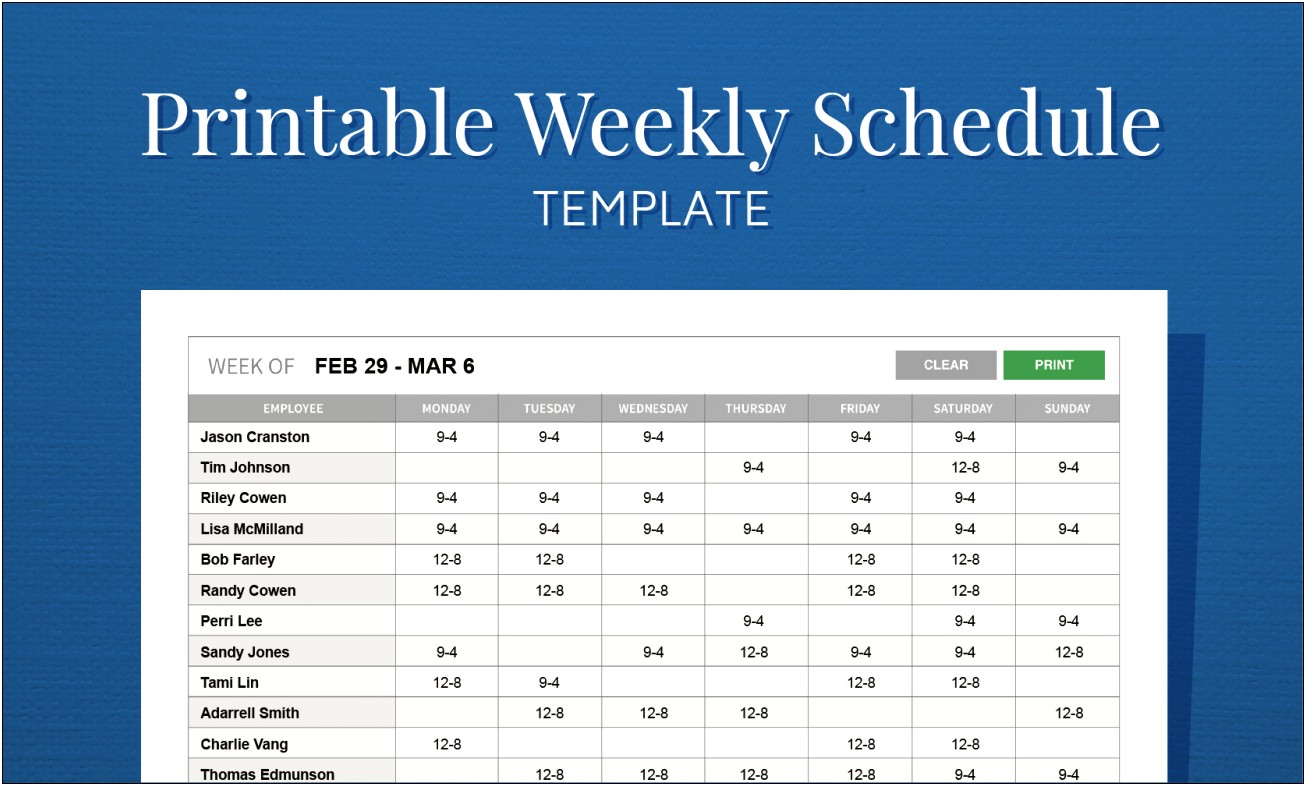 Staff Two Week Schedule Template Free Download