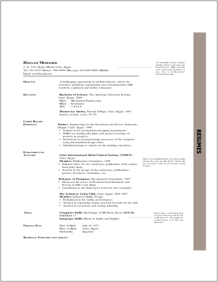 Standard Cv Template Free Download South Africa