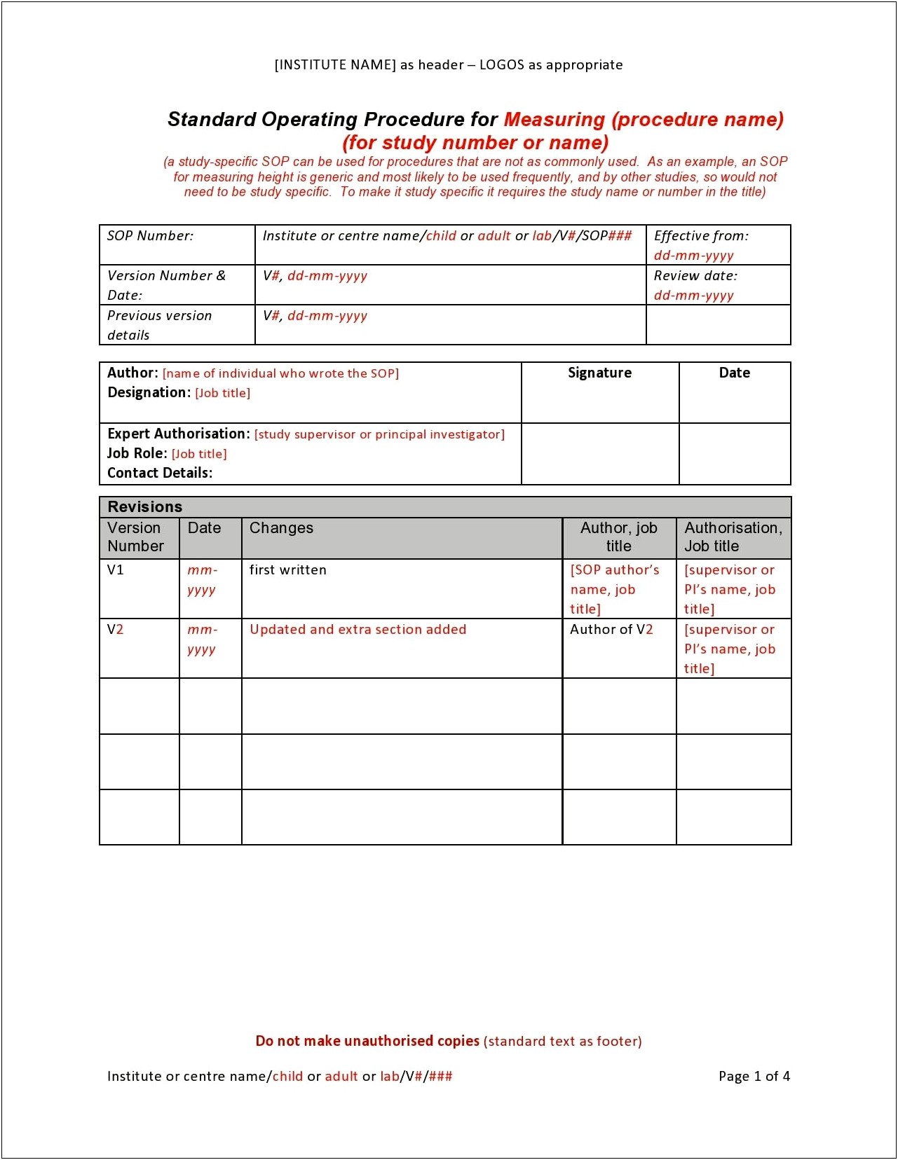 Standard Operating Procedure Free Downloadable Word Templates