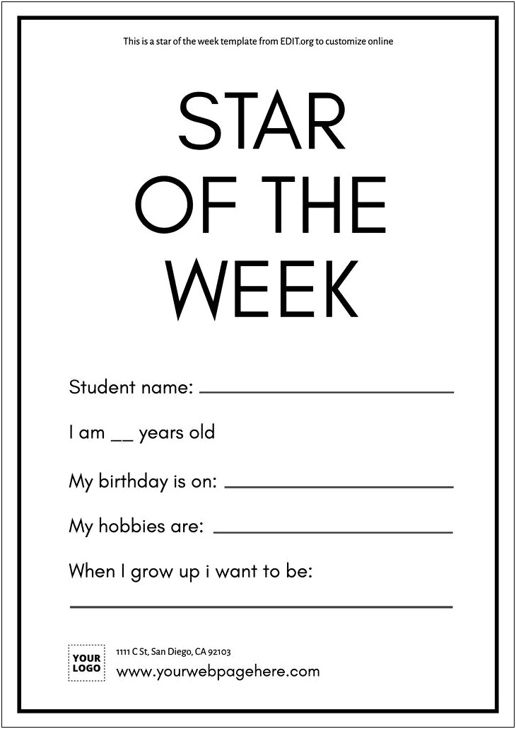 Star Of The Week Template Free