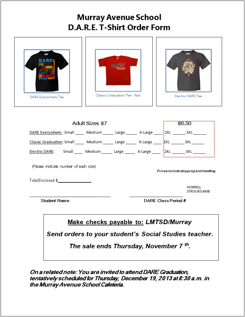 T Shirt Order Form Template Free Blank