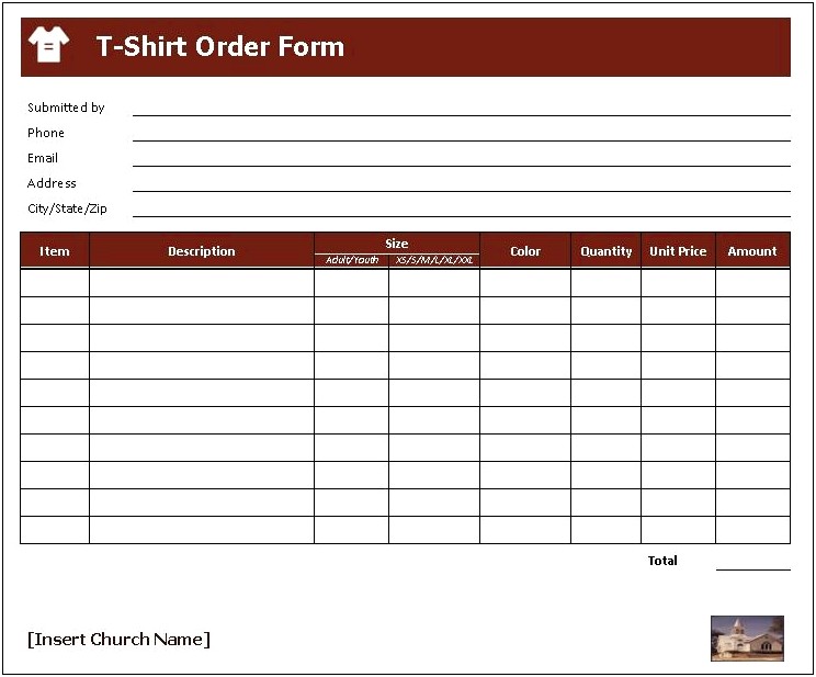 T Shirt Order Form Template Word Free