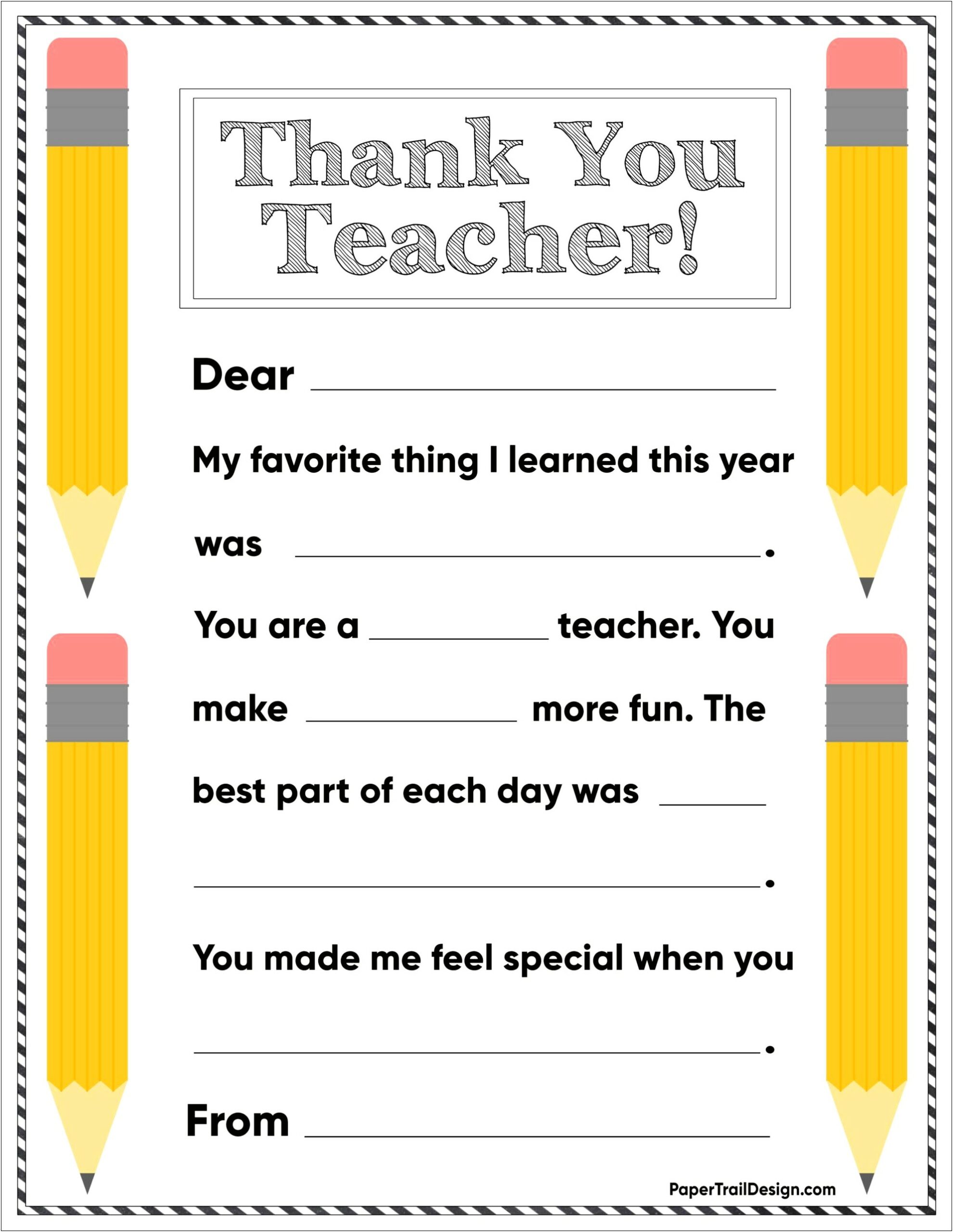 Teacher Thank You Note Template Free