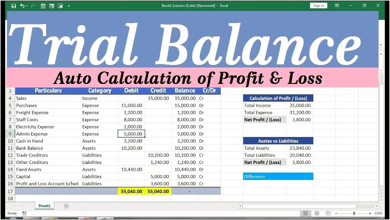 Trial Balance Template Excel Free Download