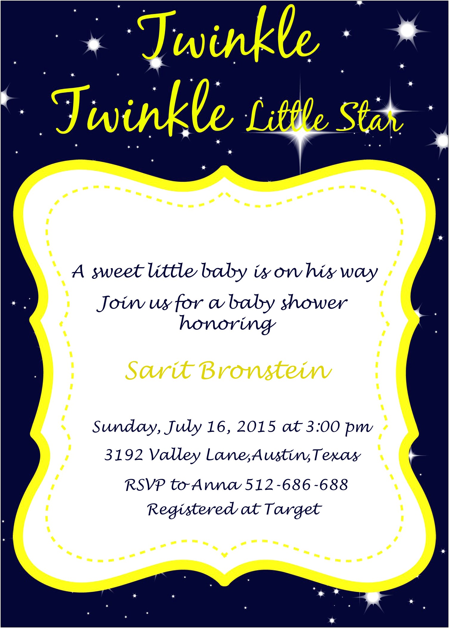 Twinkle Twinkle Little Star Invitation Free Template