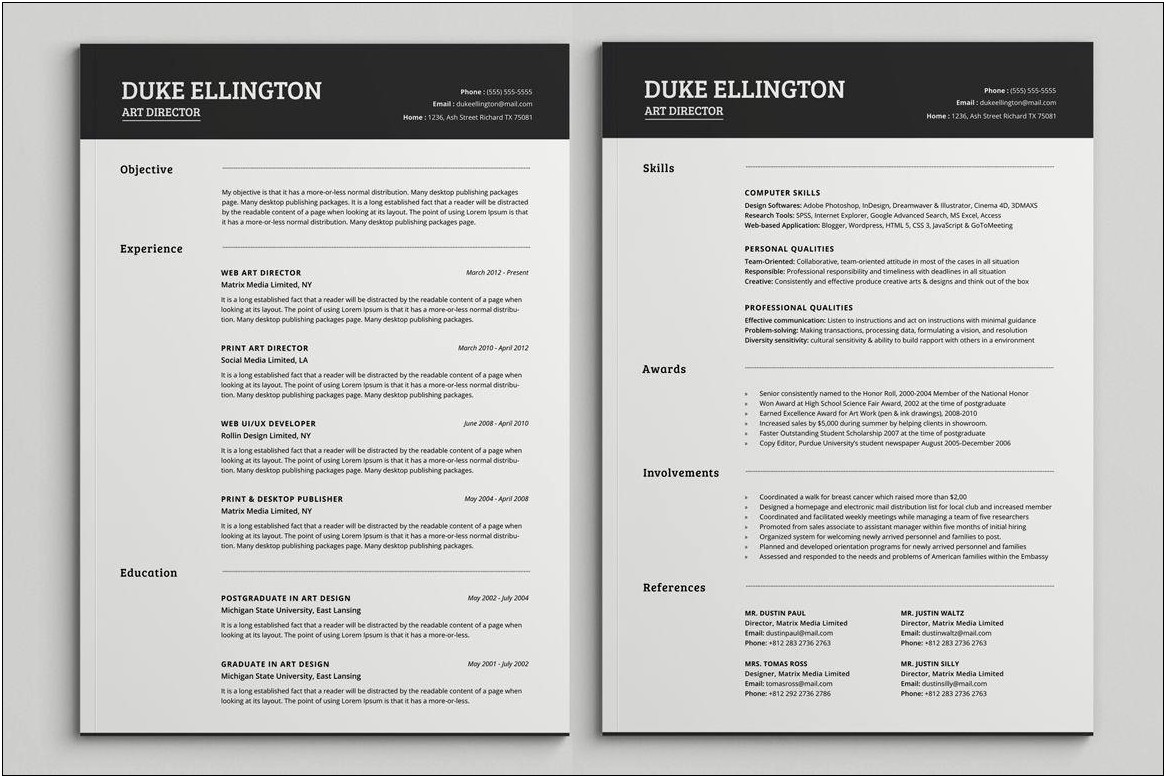 Two Page Cv Template Free Download
