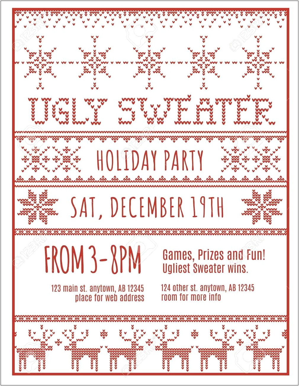 Ugly Holiday Sweater Party Invitation Template Free
