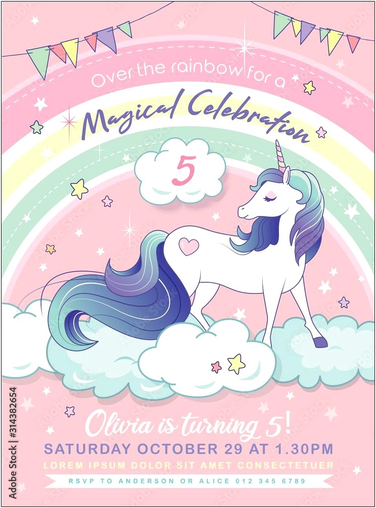 Unicorn Birthday Invitation Card Template Free