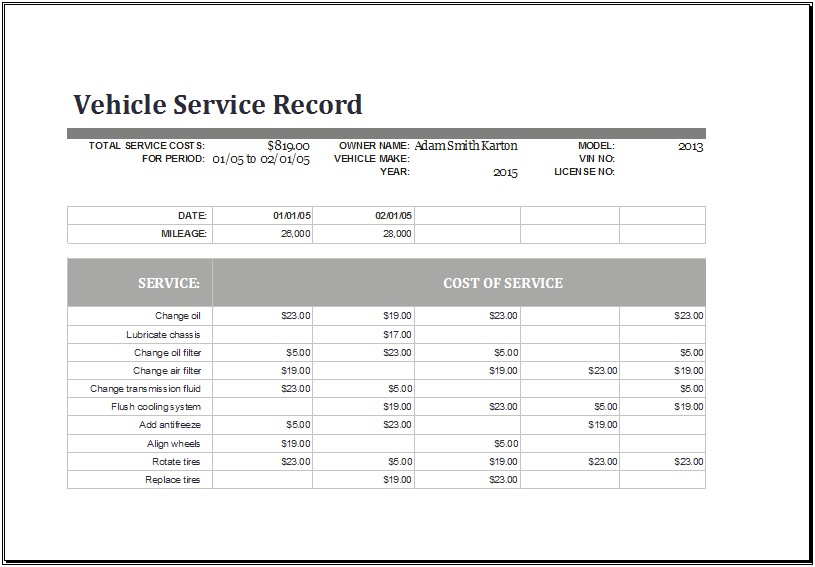Vehicle Log Book Template Excel Free Download
