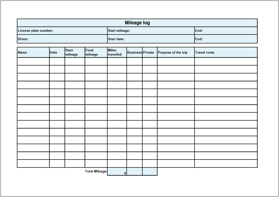Vehicle Log Book Template Free Download