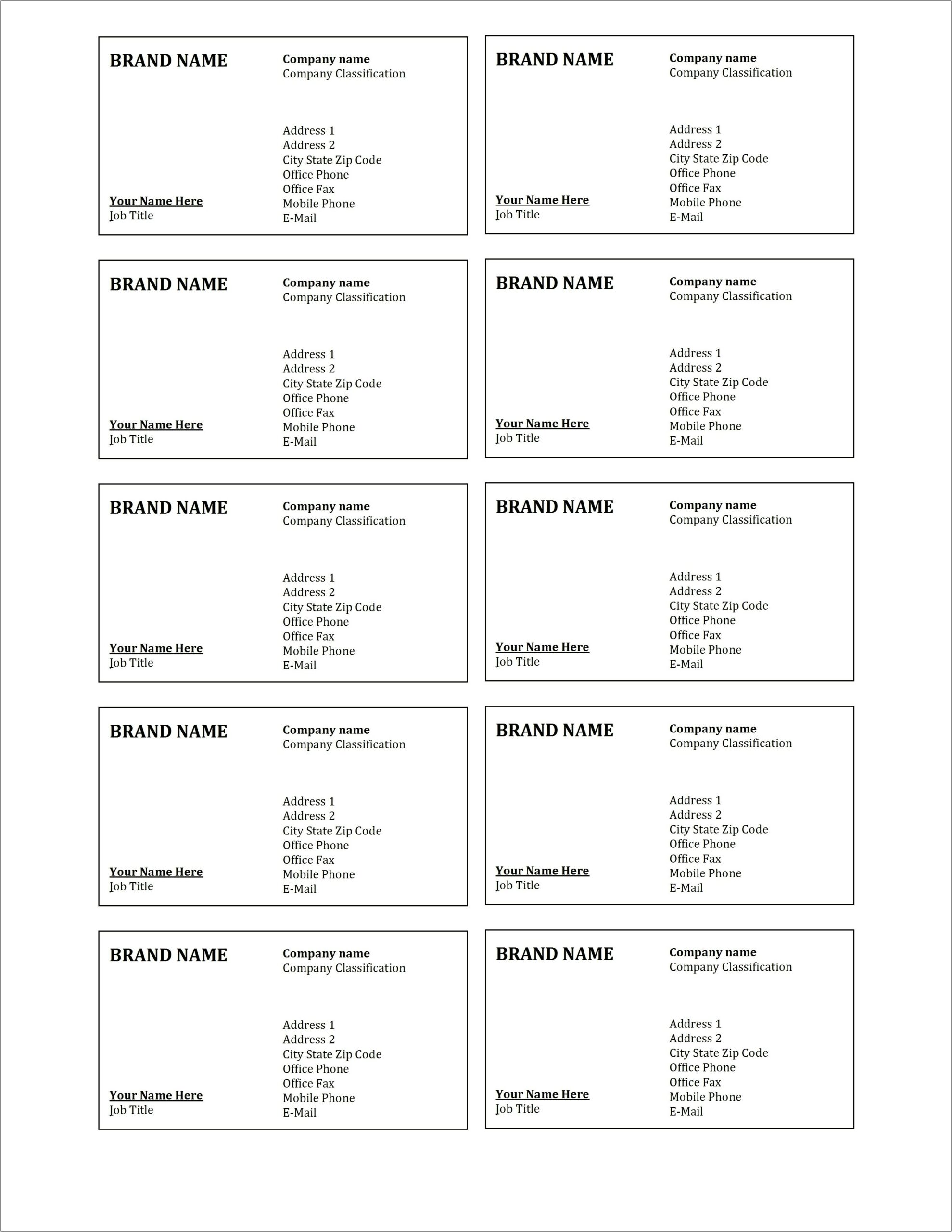 Visiting Card Templates Free Download Word