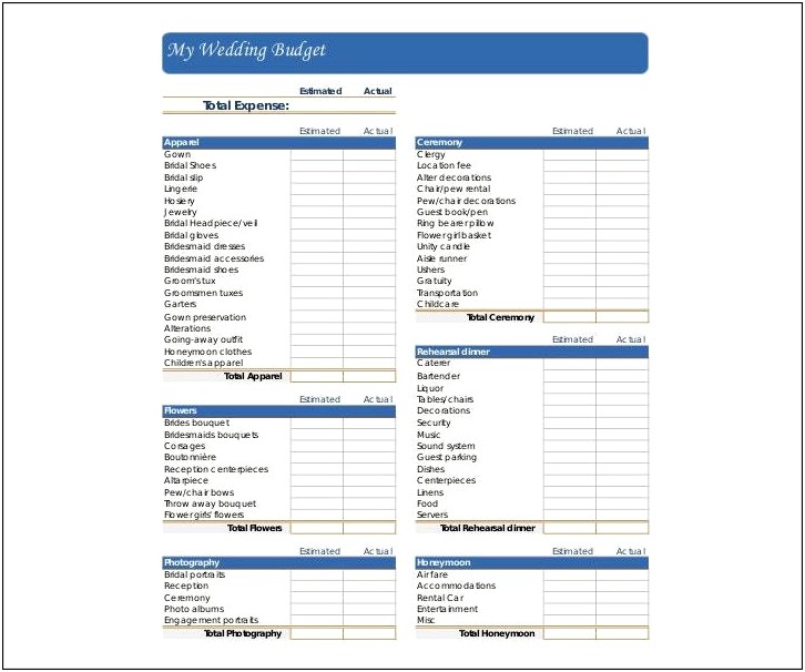 Wedding Budget Excel Template Free Download