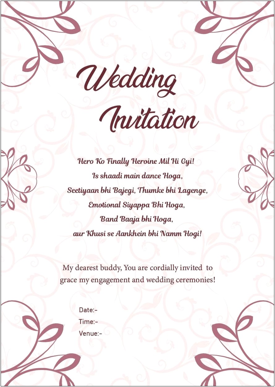 Wedding Invitation Email Sample For Friends