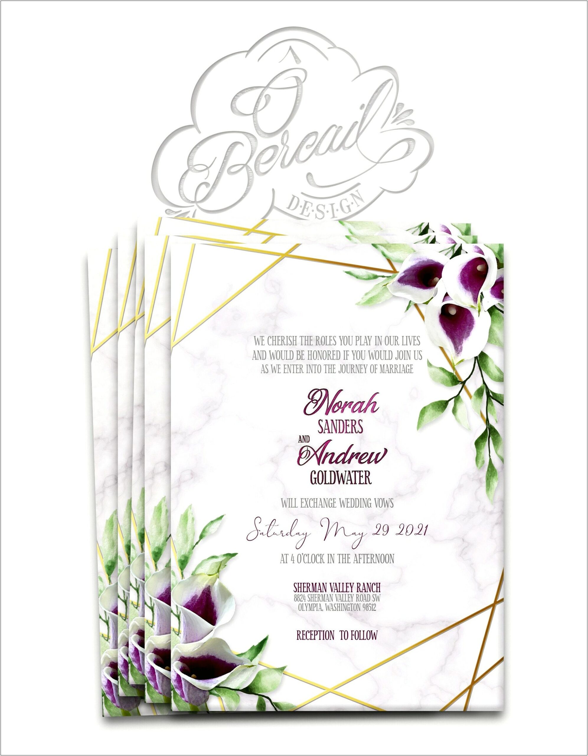 Wedding Invitations With Purple Calla Lilies